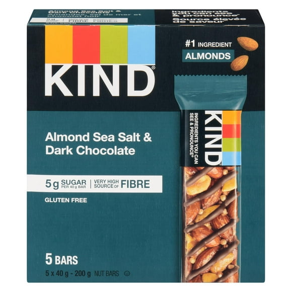 KIND Amandes, sel de mer et chocolat noir 5 x 40 g barres, 200 g