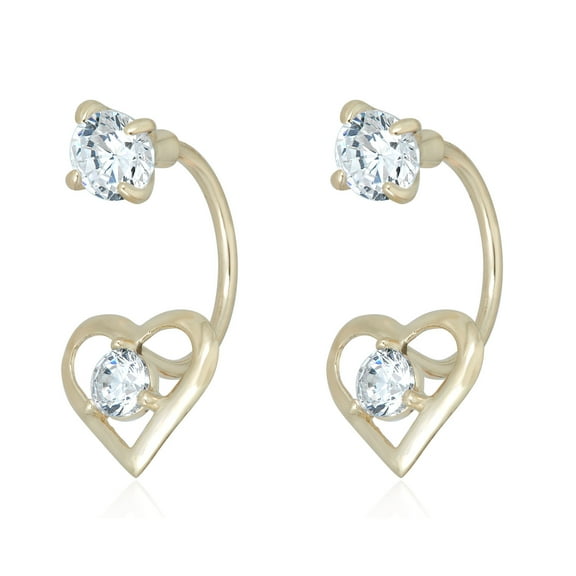 AVORA 10K Yellow Gold Simulated Diamond CZ Heart Drop Jacket Earrings