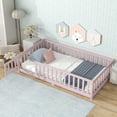 thumbnail image 2 of Twin Bed Frame, Twin Size Bed Frame,Twin Size Floor Bed with Fence and Door,Rubber Wood Floor Bed with Safety Guardrails,Pink, 2 of 11