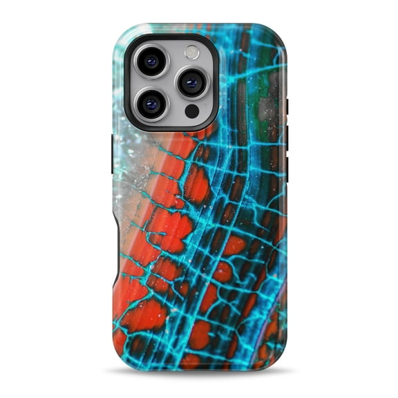 DesignSkinz Scratch-Resistant Hard Slim Case Compatible with iPhone 16 (Compatible with MagSafe) - Teal Blue Red Dragon Vein Agate V2