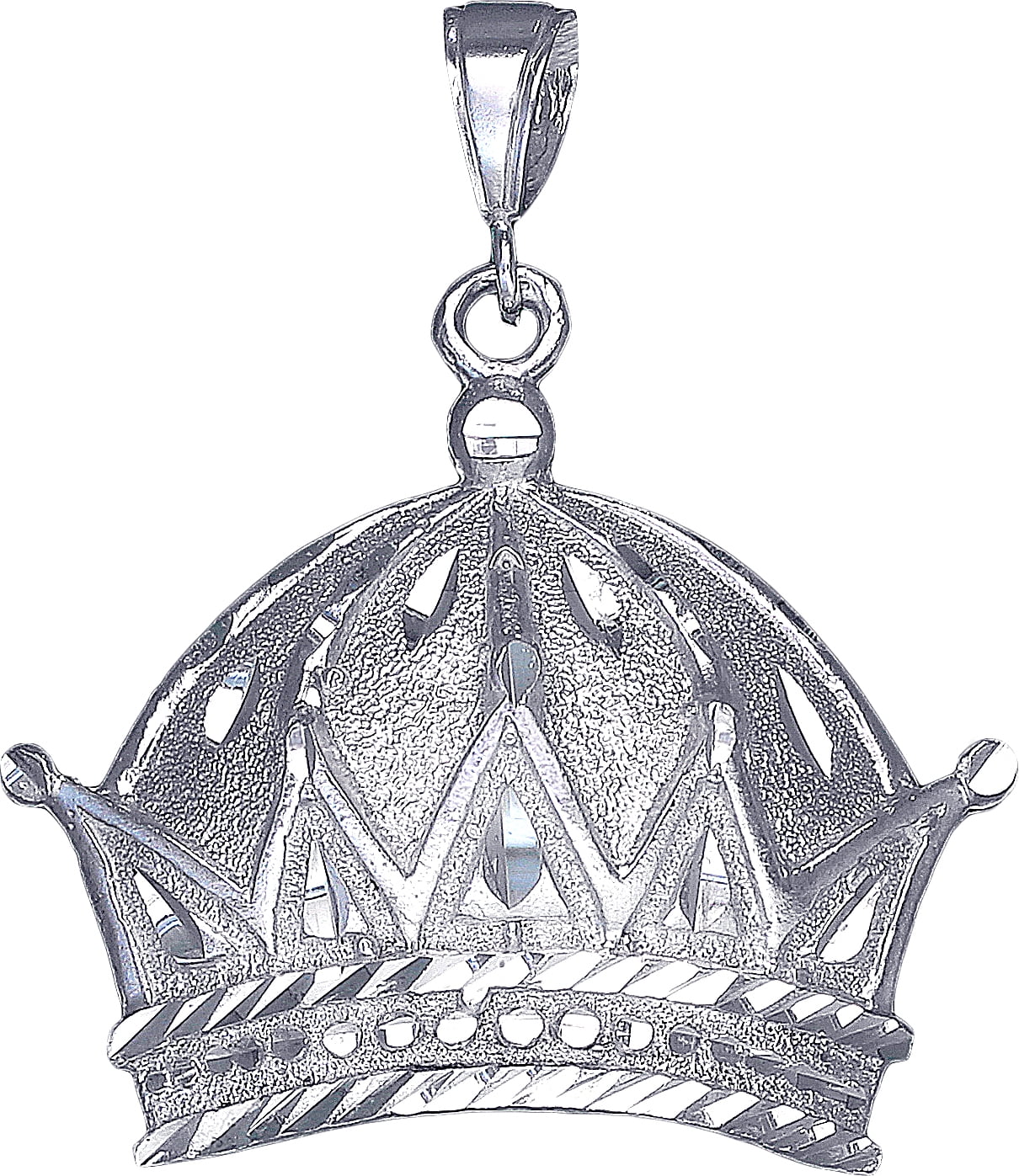 Sterling Silver Crown Charm Pendant Necklace Diamond Cut Finish with Chain