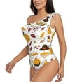 thumbnail image 3 of Yiaed Thanksgiving Print Women One Piece Swimsuits Tummy Control One Shoulder Bathing Suits Pattern Ruffle Swimwear-Large, 3 of 8