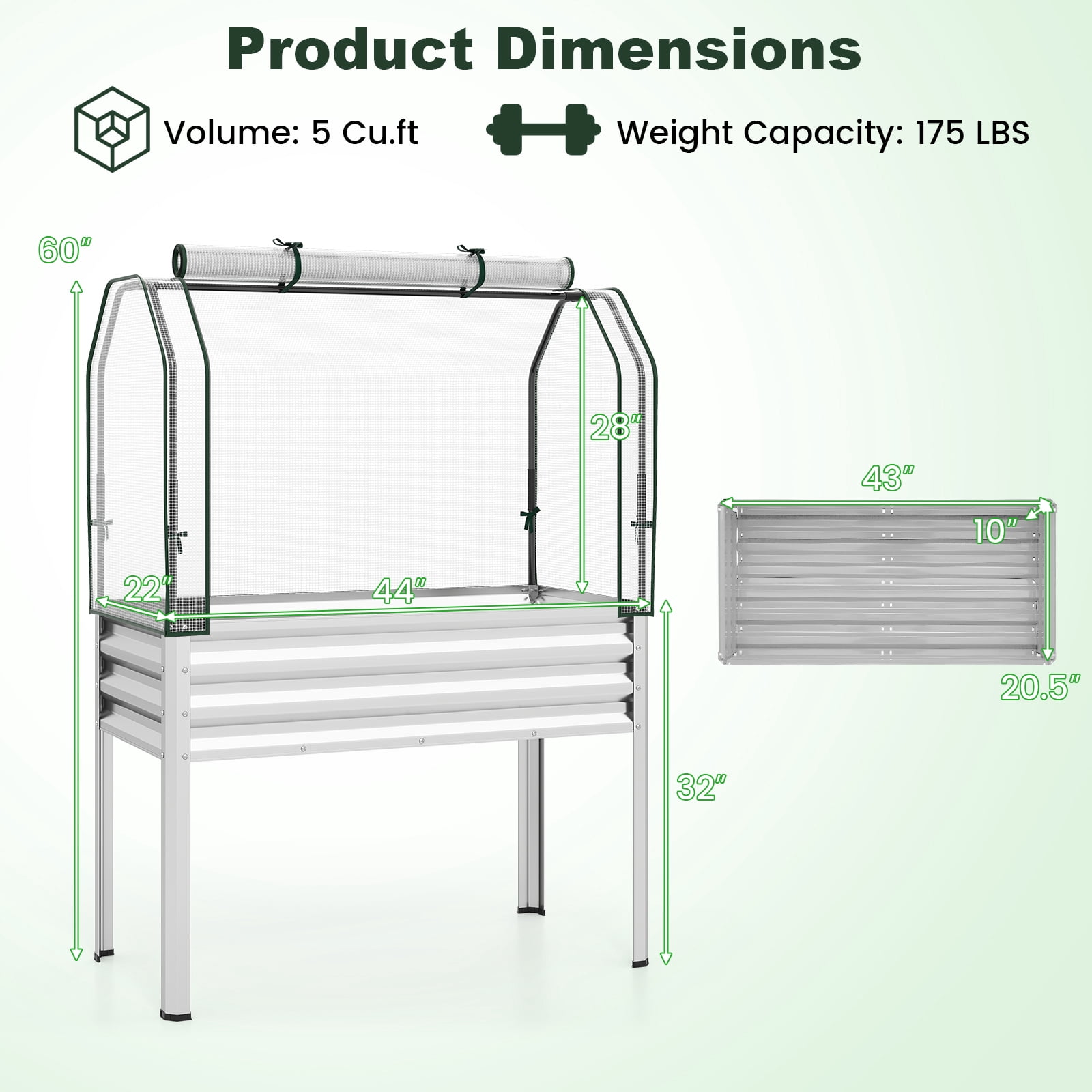 Costway 2 PCS Galvanized Raised Garden Bed with Legs Roll-up Door for Vegetable Flower Herb Silver
