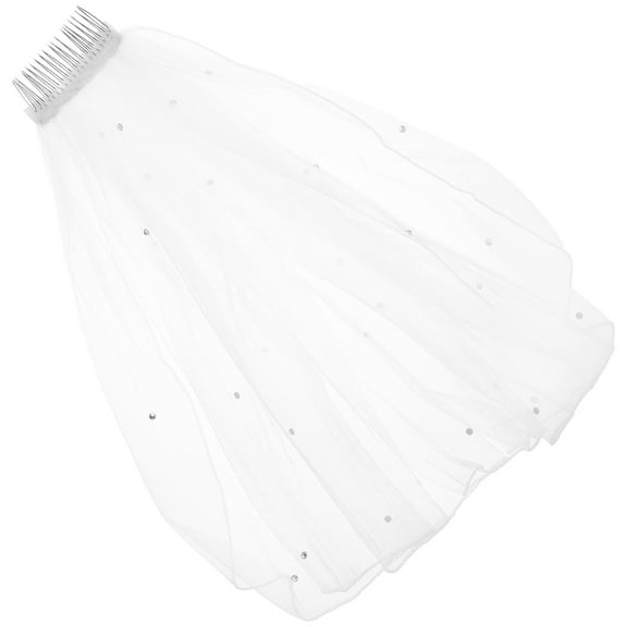 Soft Mesh Bridal Veil Glass Diamond Short White Wedding Dresses Fingertip Veils for Brides Miss
