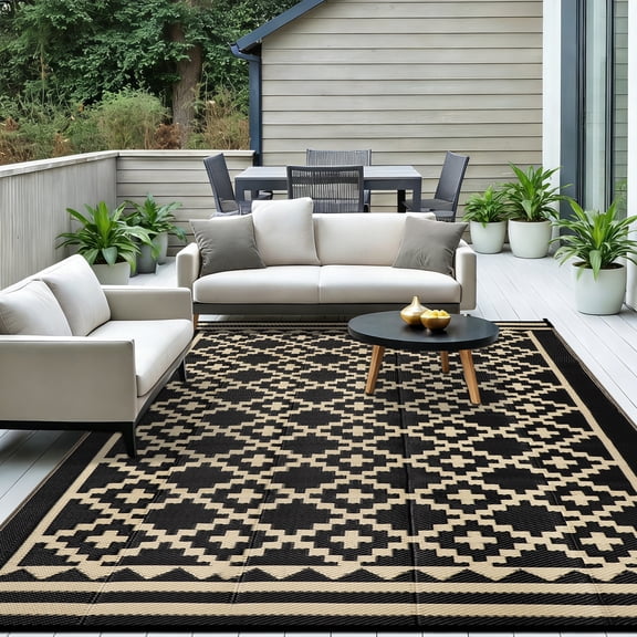 Outdoor Rugs 8*10ft Waterproof Large Plastic Straw Mat UV Resistant Patio Rugs Reversible Indoor Outdoor Rugs for RV Camping Deck Balcony Beach Picnic Porch,Camel