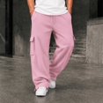 thumbnail image 2 of Gtoiithly Mens Solid Cargo Jogger Pants, Elastic Drawstring Waist Loose Wide Leg Sweatpants, Multi Pocket Casual Street Fashion Long Trousers Pink XL, 2 of 8