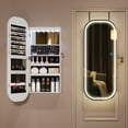 thumbnail image 4 of LVSOMT LED Mirror Jewelry Cabinet, Rounded Hanging Jewelry Armoire Organizer with Lighted Mirror, Wall Mount/Over the Door Full Length Mirror with Storage, Foldable Shelf, Lockable, White, 4 of 11