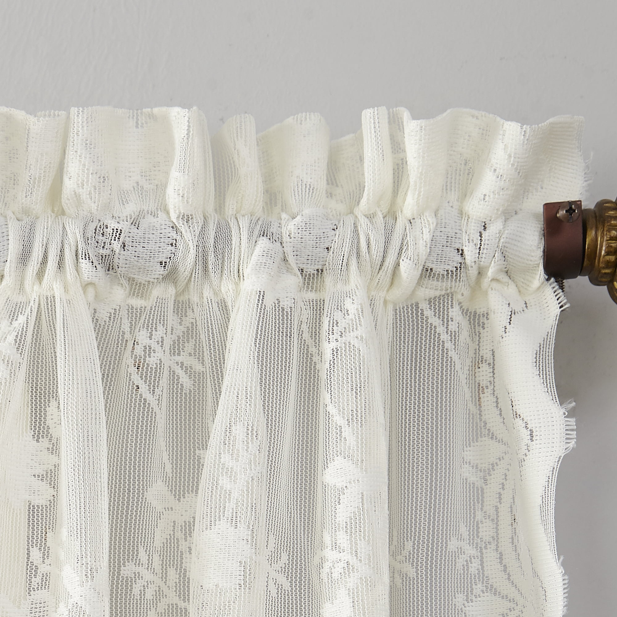 No. 918 Quinn Floral Lace Sheer Rod Pocket Kitchen Curtains, 58"x24", Ivory