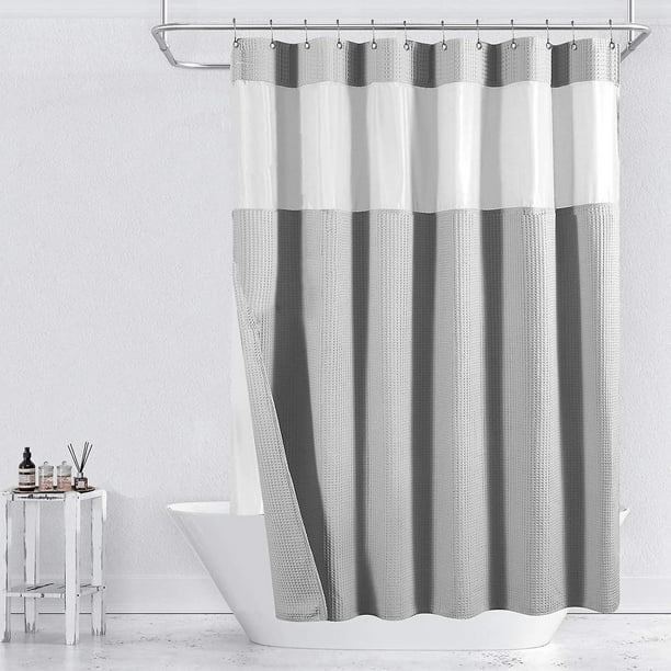 Juegos de cortinas de ducha con forro, tela resistente, repelente al agua, lavable, ventana superior de malla, 72 x 72 pulgadas, gris