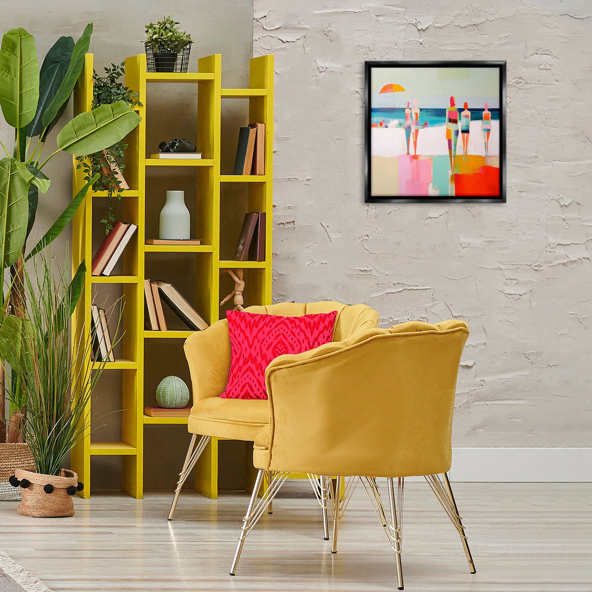 Stupell Industries Strolling on Beach Novelty Painting Black Floater Framed Canvas Art Print Wall Art, 18 x 18