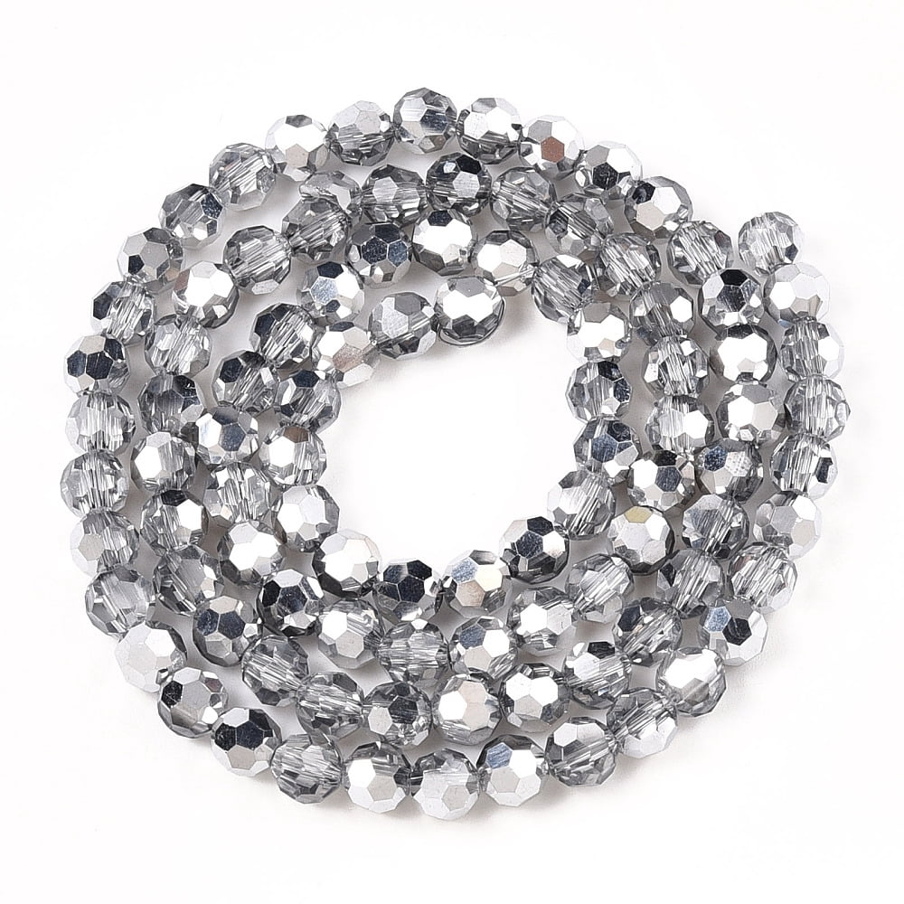 20strands Transparent Electroplate Glass Beads Strands Faceted Half Silver Round Silver 6mm Hole: 1.2mm about 96~97pcs/strand 21.65~21.97 inch(55~55.8cm)