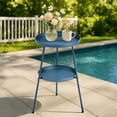 thumbnail image 4 of Patio Small Side Table, Round 2 Tier End Table, Metal Round Coffee Table for Indoor Outdoor, Navy Blue, 4 of 9