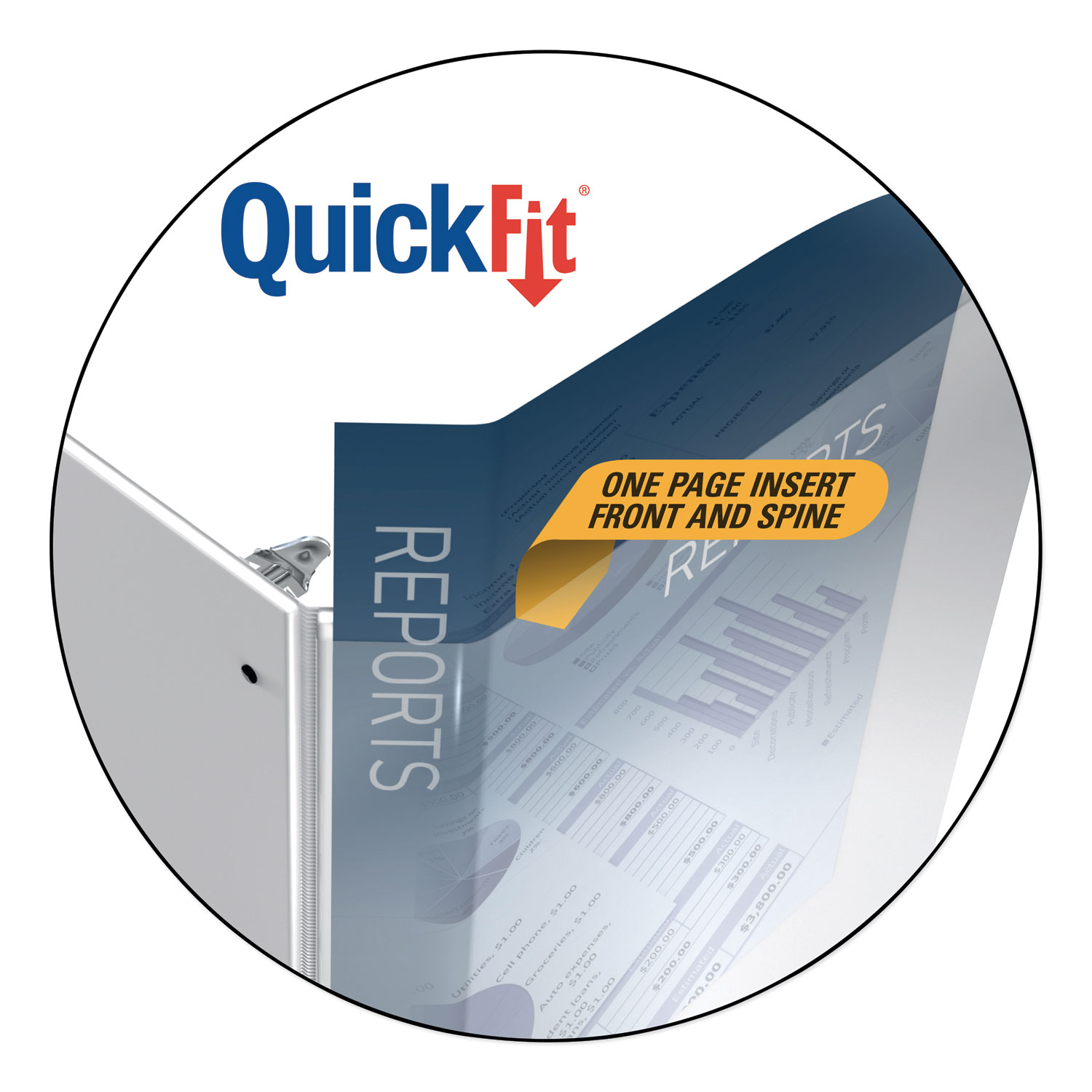 Stride Writing Quickfit Round-Ring View Binder, 3 Rings, 1" Capacity, 11" x 8.5", White
