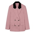 thumbnail image 3 of VBVC Women's Contrast Collar Double Breasted Blazer , Notch Lapel Work Coat For Women, Ladies' Long Sleeve Suit Jacket With Pockets, Pink , XS-2XL, 3 of 8