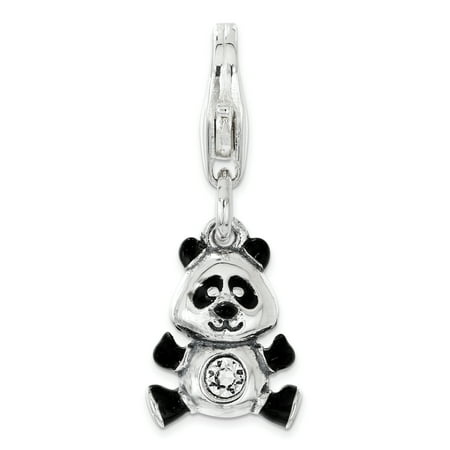 - 925 Sterling Silver Enameled Swarovski Panda Lobster Clasp Pendant Charm Necklace Animal Bear For Women