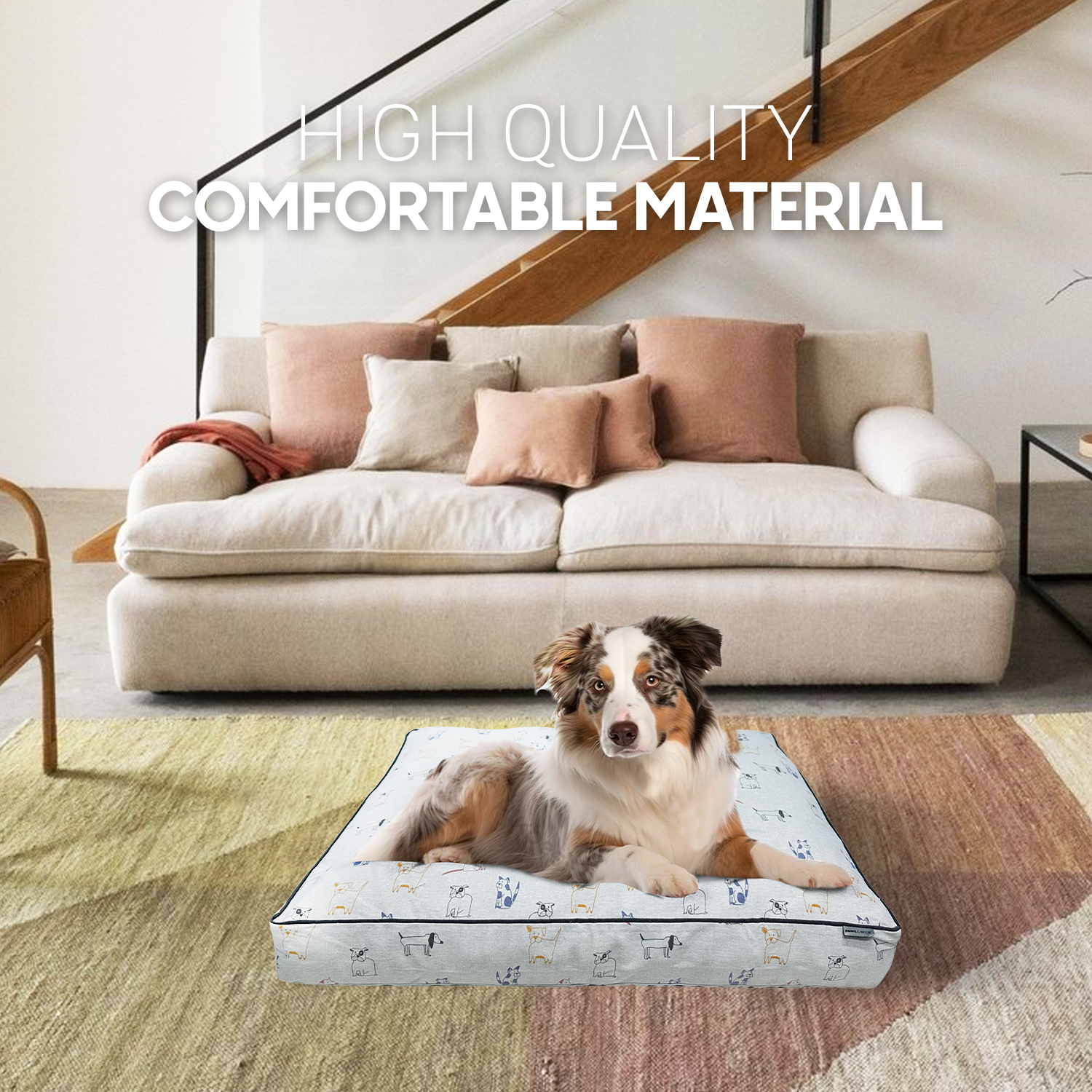Paws and Décor Taupe Plaid Comfort Dog Bed, Elegant, Soft, and Durable Pet Bed for Dogs, High-Quality, Orthopedic Sleeping Pad with Fashionable Design