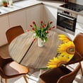 thumbnail image 2 of Yellow Sunflower Leaf Elastic Fitted Round Table Cover Wood Grain Waterproof Outdoor Tablecloth for Holiday Party, Picnic, Patio & Dining Fits Tables Up to 36"-44", 2 of 8