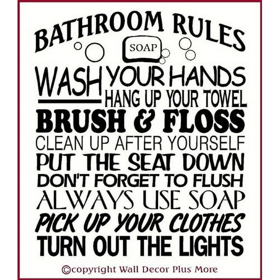 Bathroom Rules Subway Art Wall Decals Sticker Vinyl Letters Quote 23x20 Black