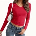 thumbnail image 5 of Mifsaly Layering Tops for Women V-Neck Long Sleeve Slim Fit Crop Top Business Travel Stretchy Basic Tight-Fitted Blouse Fall Winter Thermal Undershirts Red, 5 of 7