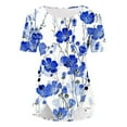 thumbnail image 5 of Blue Women's Short Sleeve T-shirt, Women'S Summer Round Neck Retro Flower Print Irregular Hem Loose Casual Top,Women's Short sleeve T-shirt XL, 5 of 5