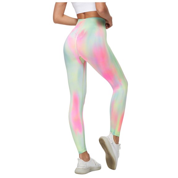 Bibifish Womens Yoga Pants Pink & Purple Tie-Dye Yoga Pants High Waist Stretchy Waist Soft Fabric Festival & Streetwear Trendy Leggings