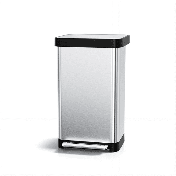 TLSUNNY 13.2 Gal Stainless Steel Trash Can, with 15 Trash Bags & Odor Control, Step-on Pedal Bin with Soft-Close Lid, No Inner Bucket, for Kitchen/Office