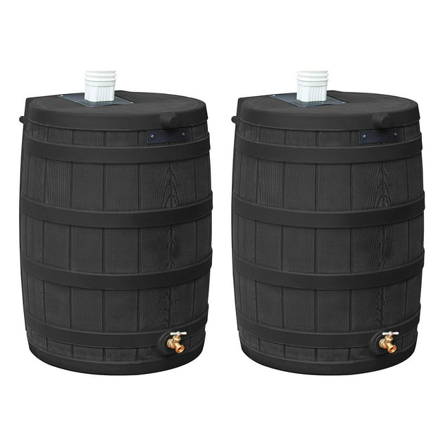 Good Ideas Rain Wizard 40 Gal Capacity Plastic Rain Barrel, Black (2 Pack)