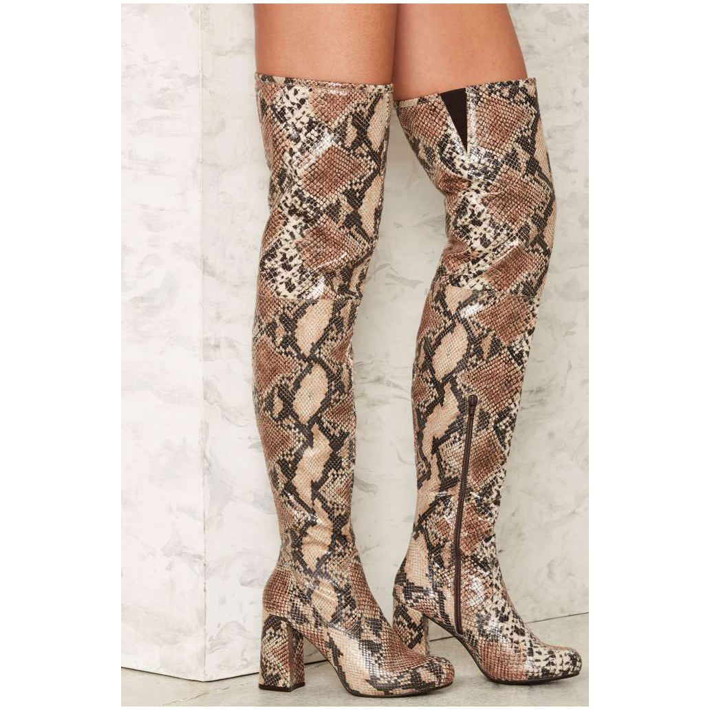 printed over the knee boots