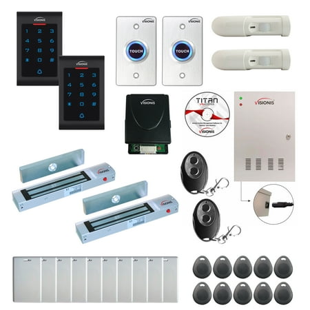 

Visionis FPC-8033 2 Doors Access Control Electromagnetic Lock For Outswinging Door 300lbs TCP/IP Wiegand Controller Box Indoor Use Only Keypad/Reader Software Included 20000 User Receiver PIR Kit