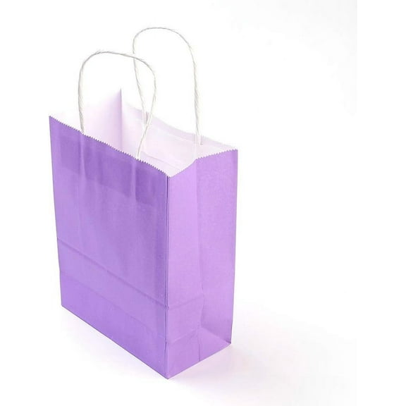 10pcs Pure color Kraft Paper Bags Gift Bags Shopping Bags with Paper Twine Handles Rectangle Medium Purple 21x15x8cm