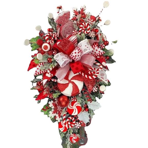 Christmas Candy Upside Down Wreath Garland, Front Door Ornaments & Wall Home Decor for Holiday