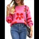 thumbnail image 1 of Suéter de Mujer de Otoño, Larga, Cuello Redondo, Jersey de Punto de Gran Tamaño, Tops Casuales con Estampados. Rosa Roja XL, 1 of 10