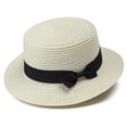 thumbnail image 2 of Women's Straw Boater Sun Hats, Flat Top Wide Brim Sun Hat with Black Bow Ribbon, Foldable Beach Hat for Daily Outdoor, 2 of 5