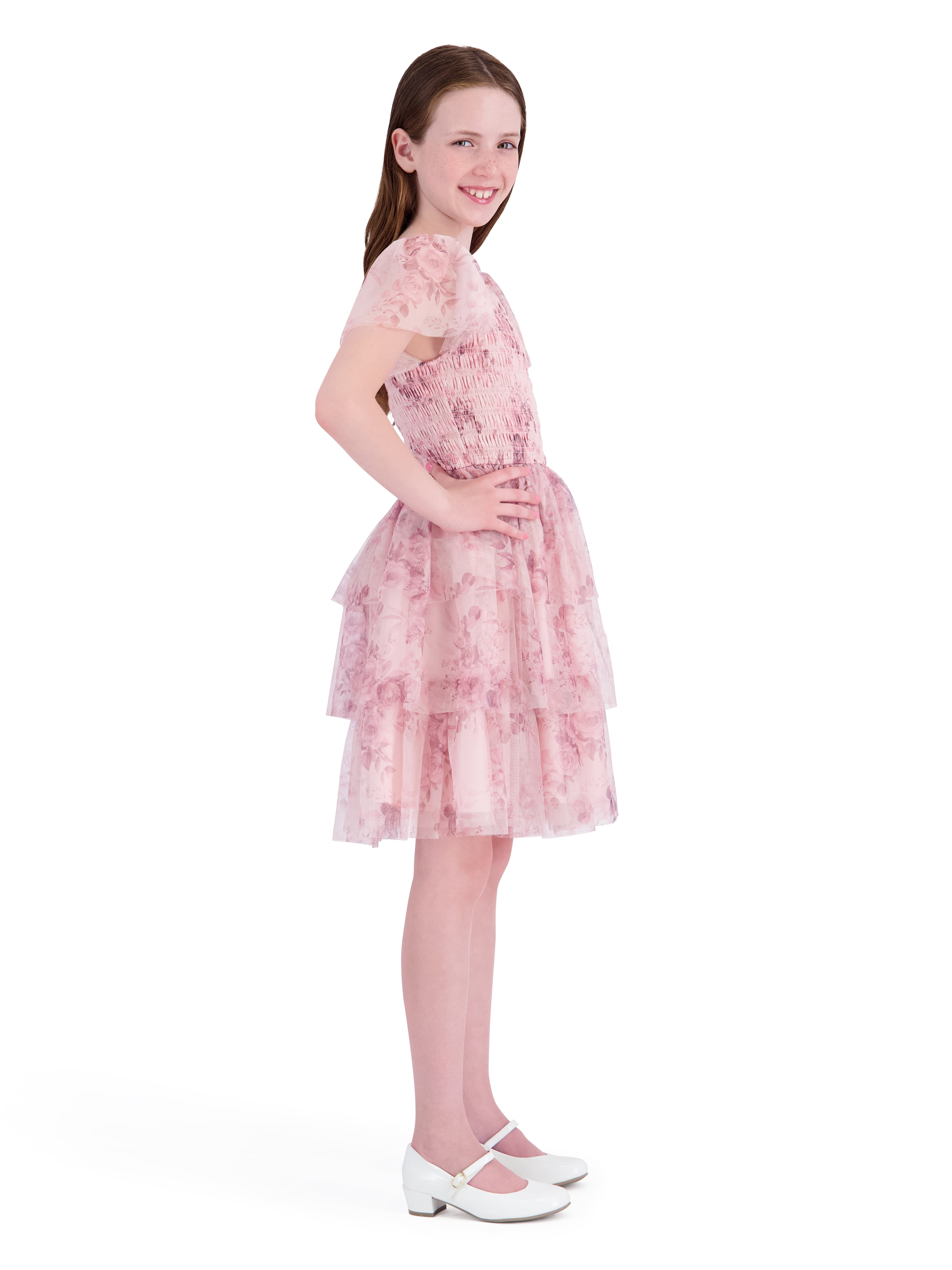 Kensie Girl Sleeveless Printed Soft Mesh Mauve Dress, Sizes 4-16