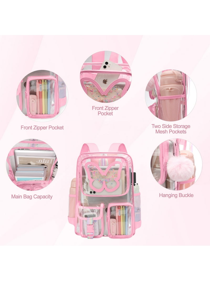 SANMADROLA Clear Transparent Backpack Girl Backpack with Butterfly