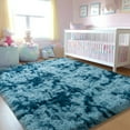 thumbnail image 5 of ZENELESS Indoor Fluffy Rug,5x7 Tie-Dye Peacock Blue Fuzzy Non-Slip Carpets for Living Room Bedroom Home Decor, 5 of 7