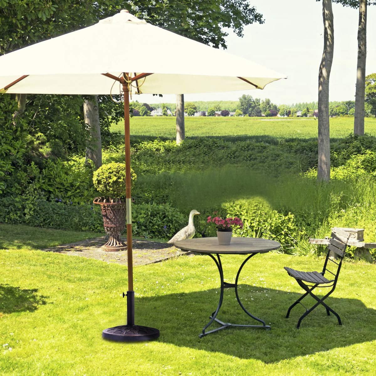 Giantex 30lbs Patio Market Umbrella Base, Heavy Duty Outdoor Stand, Cast Iron Umbrella Holder for Garden Beach, Classic Round Umbrella Standing Deck Porch