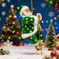 Climbing Santa Claus Christmas Figurine – Musical Santa on Rope, Sings Jingle Bells, Holiday Home Décor, Perfect for Tree, Fireplace, Window, or Door, Holiday Gift for Family