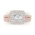thumbnail image 2 of 3.05ct Brilliant Emerald Cut Zircon 18K Rose Gold Halo Solitaire with Accents Engagement Bridal Wedding Ring Band Set size 9.25, 2 of 7