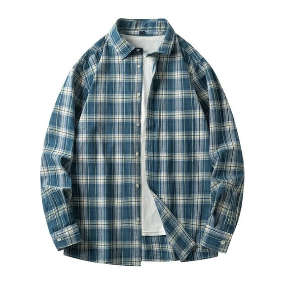 BVnarty Plaid Shirts for Men Plaid Men's Shirt Loose Fit Long Sleeve Turndown Collar Casual Top with Pocket for Daily Wear, Spring and Winter Fashion