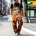 thumbnail image 2 of Mens Denim Bib Overalls Baggy Insulated Vintage Contrast Distressed Jumpsuits Workwear Coveralls with Big Tool Pockets，L-5XL, 2 of 5