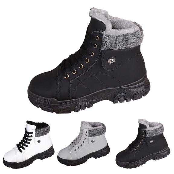 AUDeals Women's Combat Boots, PU Leather High Top Shoes with Thick Warm Non Slip Sole, Outdoor Hiking Winter Style