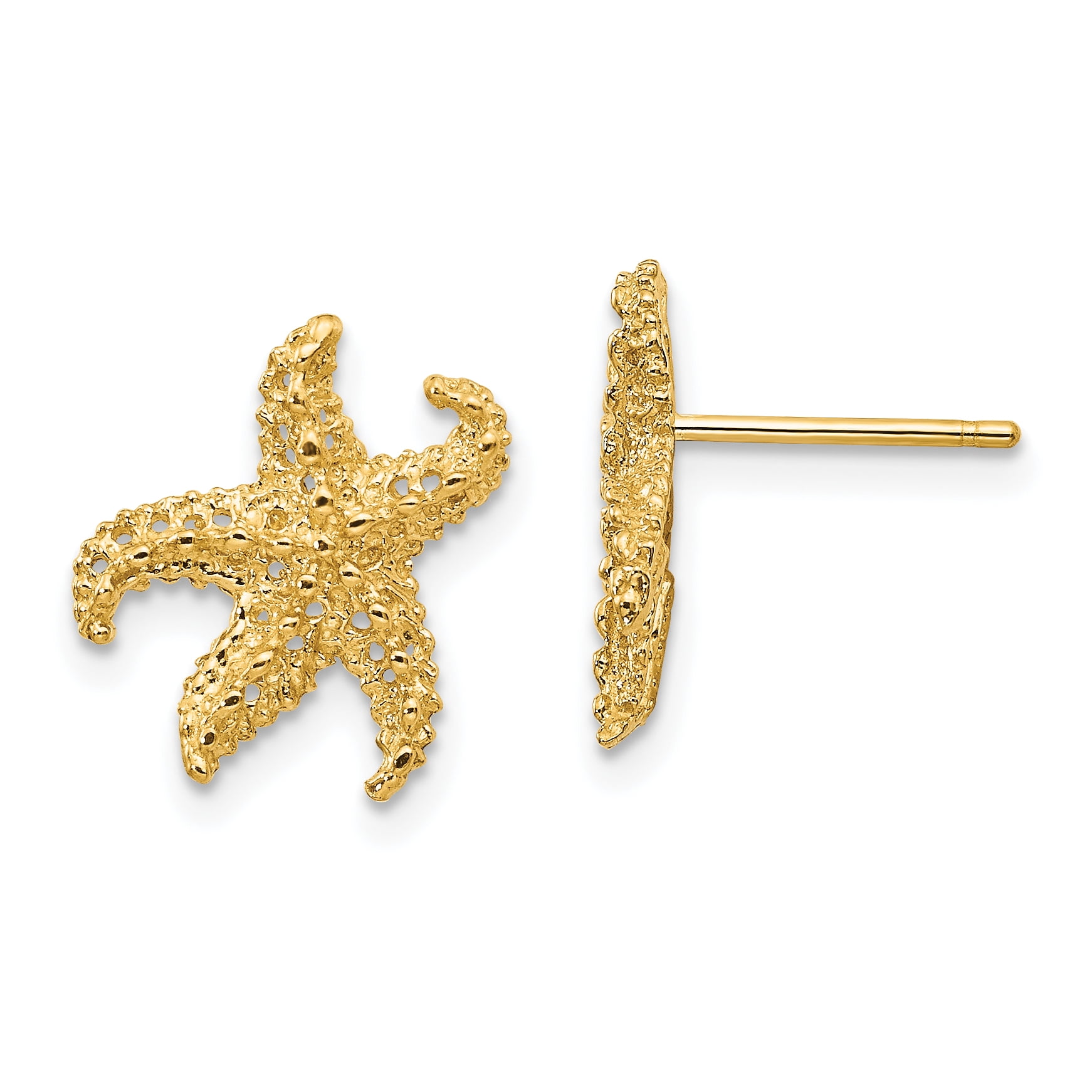 Saris and Things 14k Yellow Gold Solid Starfish Earrings