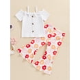 thumbnail image 2 of Bagilaanoe 2pcs Toddler Baby Girl Pants Set Short Sleeve T-Shirts Tops + Flower Flare Trousers 12M 18M 24M 3T 4T 5T Kids Summer Casual Clothes, 2 of 7