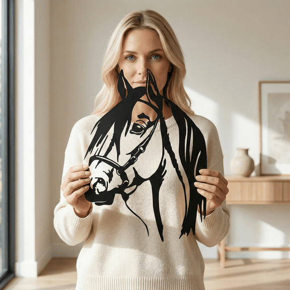 Horse Head Metal Wall Art for Home and Outside - Wall-Mounted Geometric Metal Wall Decor - Drop Shadow 3D Effect Wall Decoration for Living Room Bedroom