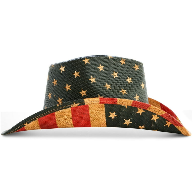 Zodaca Patriotic American Flag Cowboy Hat, Vintage Style Straw Hat