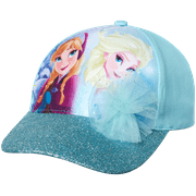 Disney Girls Princess Glitter Baseball Cap - Frozen Elsa, Anna, Cinderella, Belle, Ariel (2-7)