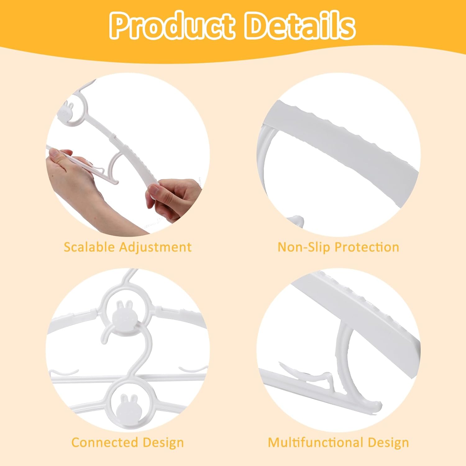 Hangers, Adjustable Non-Slip Plastic Hangers, Space Saving (White)