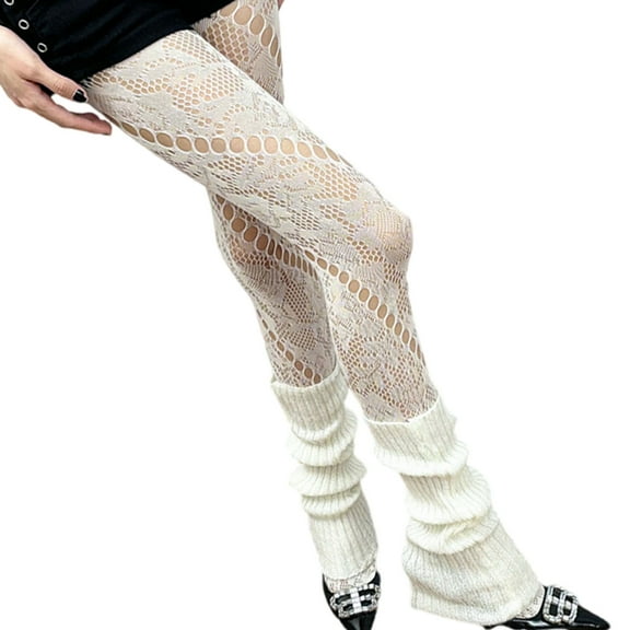 Huhudde Vintage Twill Dots Patterned Lace Tights Stockings for Women Aesthetic Rose Floral Hollowed Pantyhose Leggings