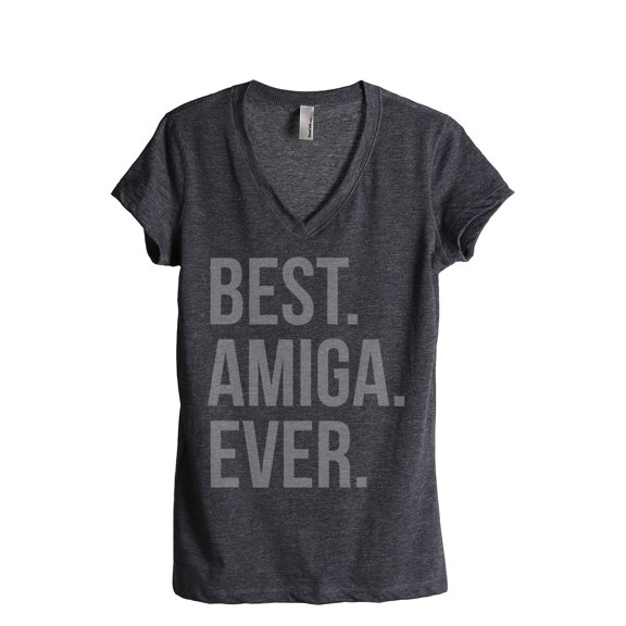 Thread Tank Best Amiga Ever Women's Fashion Relaxed V-Neck T-Shirt Tee Charcoal Small
